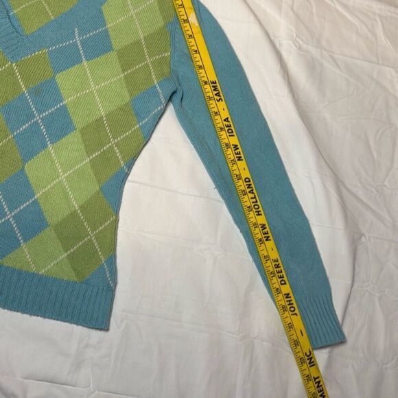 Lilly Pulitzer cashmere spandex argyle sweater size medium blue green small stai - Picture 8 of 9